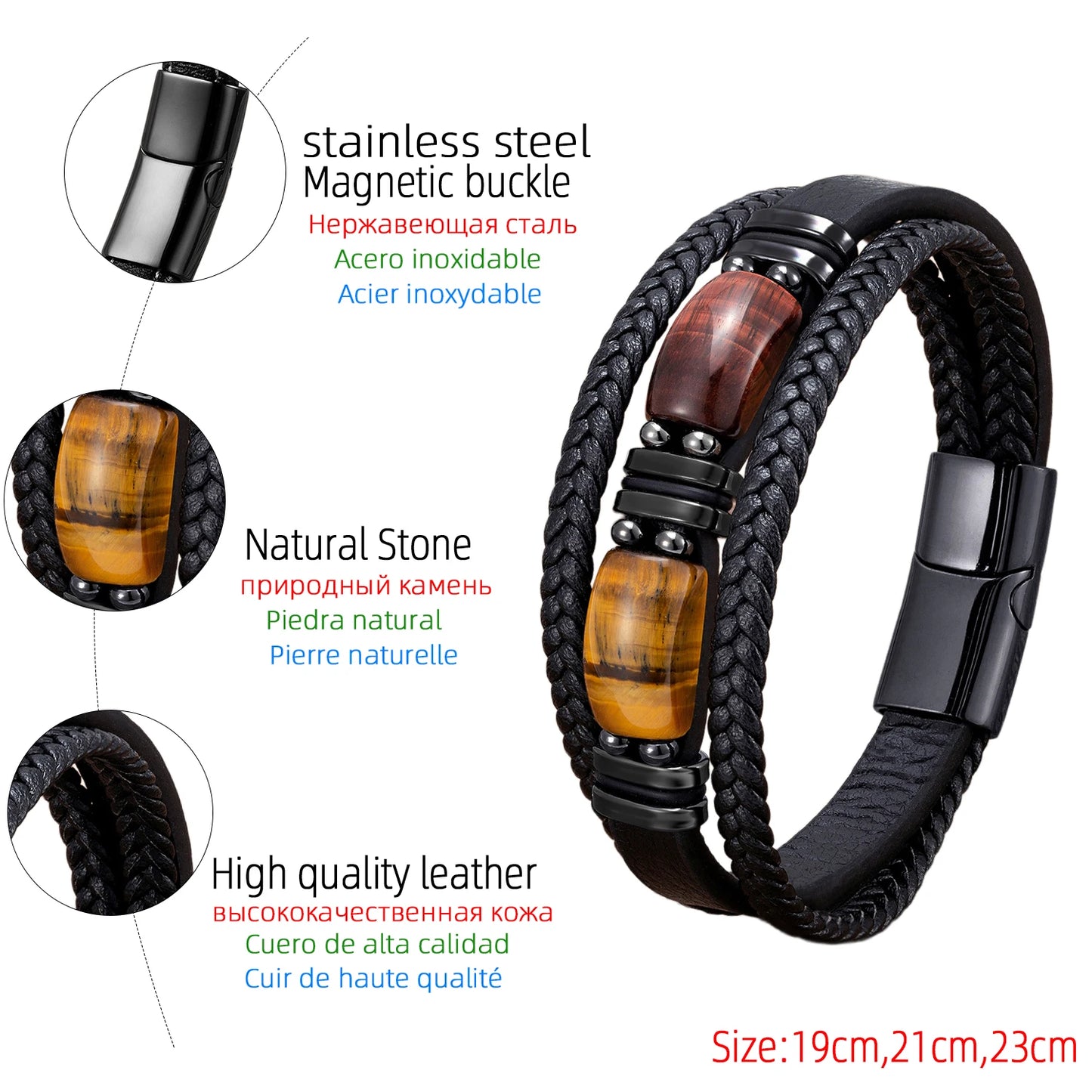 LEATHER BRACELET WITH NATURAL STONE