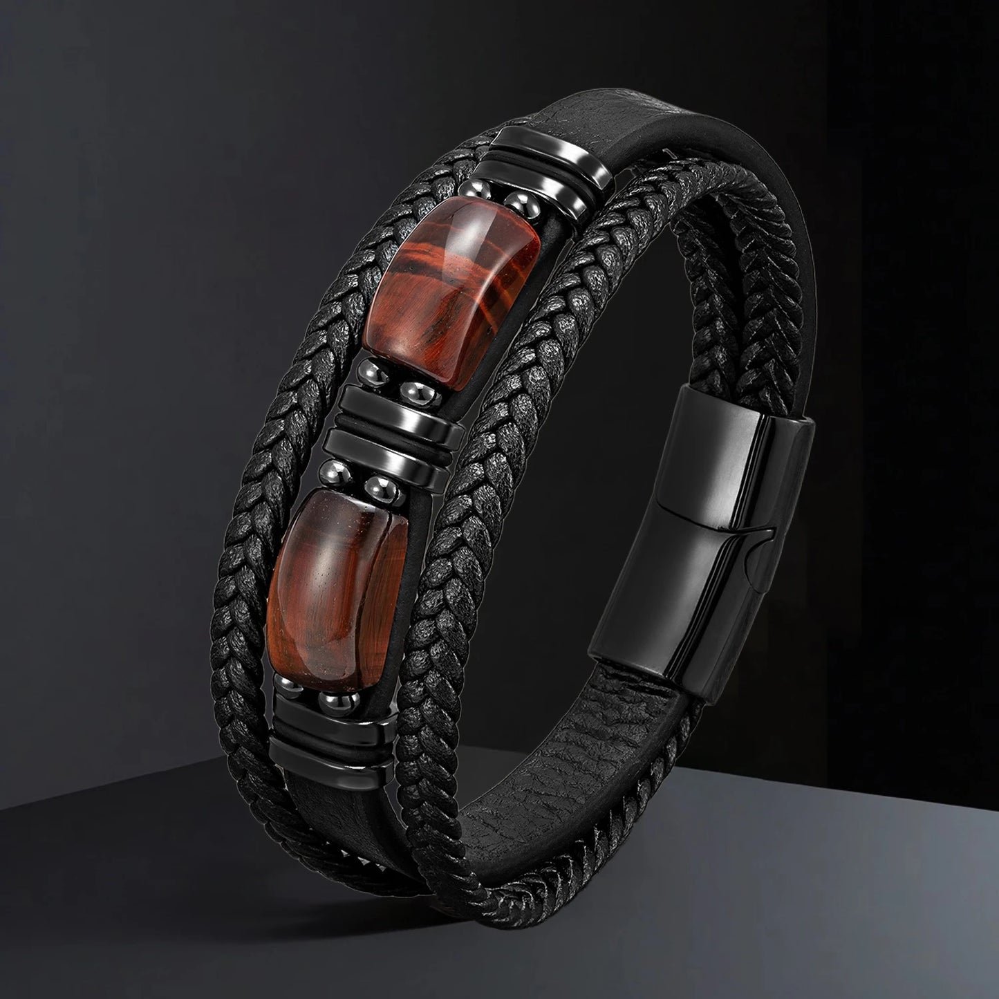 LEATHER BRACELET WITH NATURAL STONE