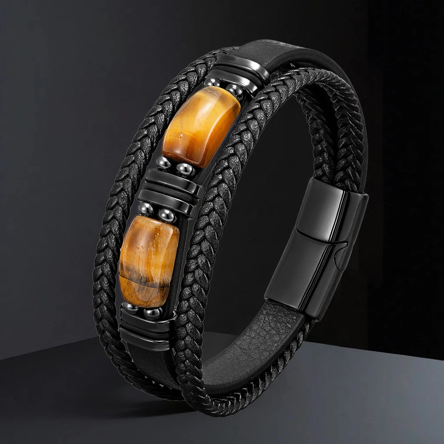 LEATHER BRACELET WITH NATURAL STONE