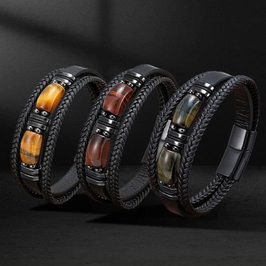 LEATHER BRACELET WITH NATURAL STONE