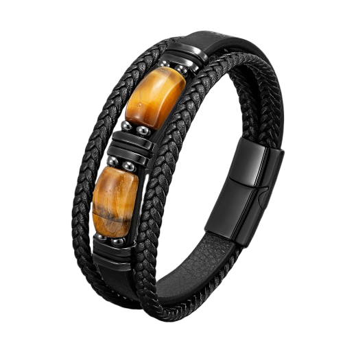 LEATHER BRACELET WITH NATURAL STONE