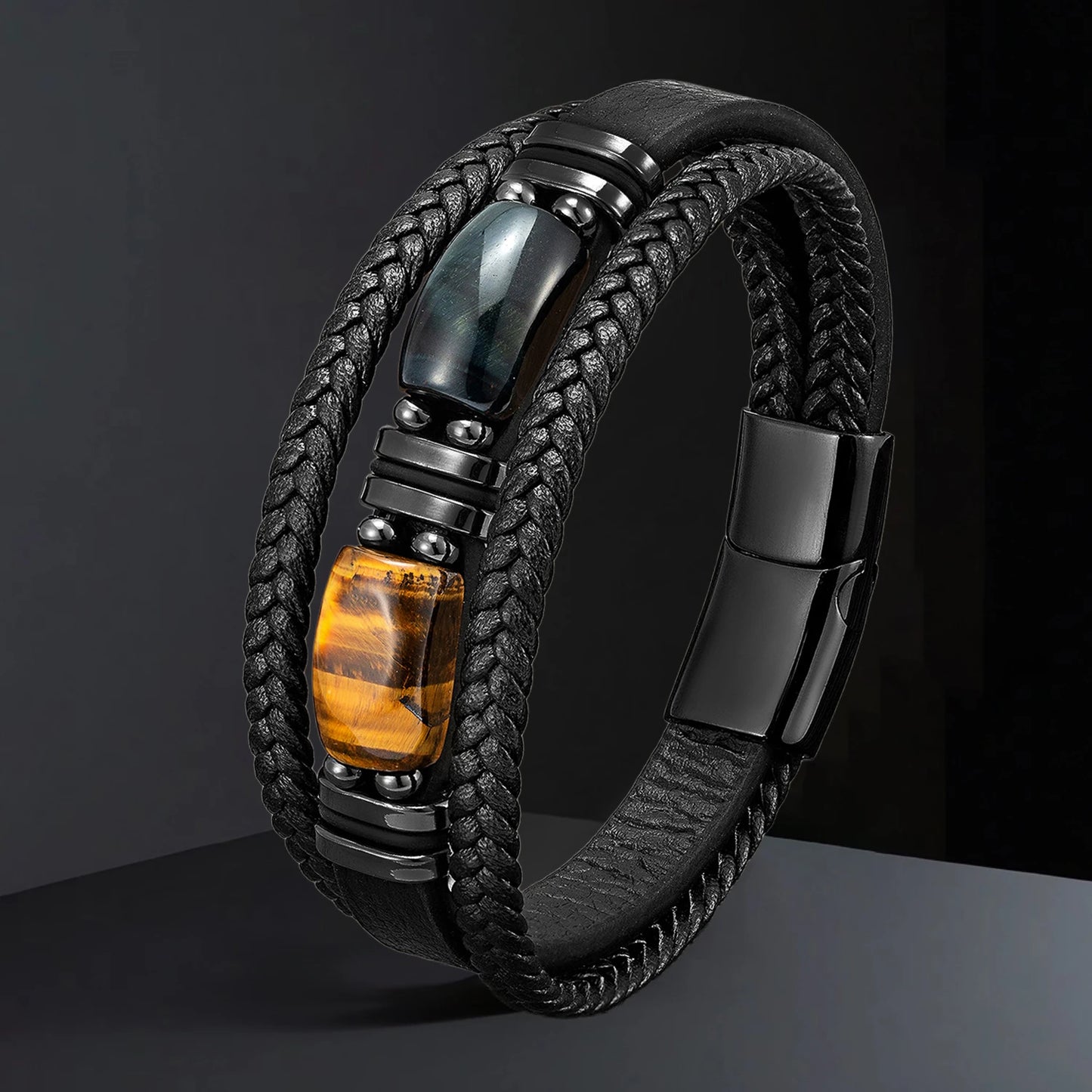 LEATHER BRACELET WITH NATURAL STONE