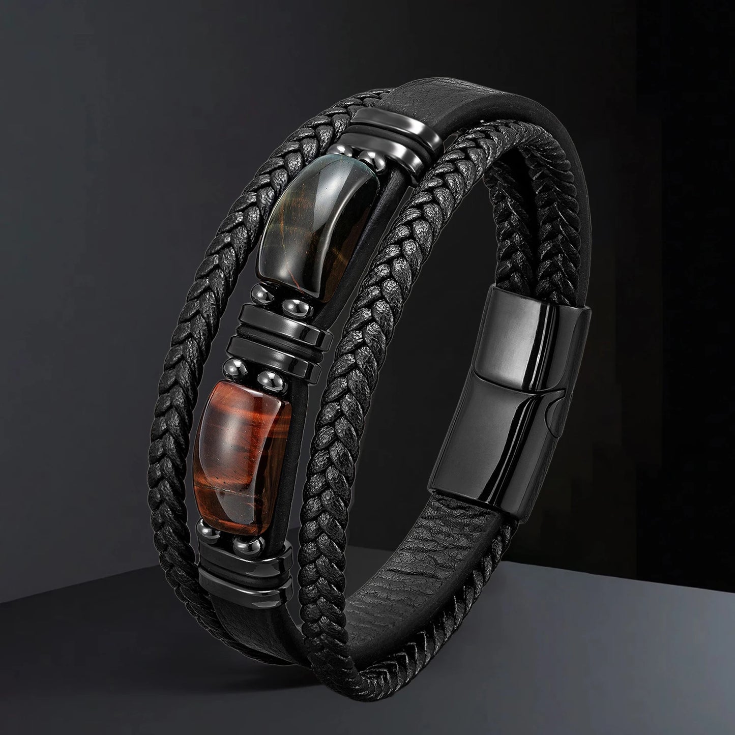 LEATHER BRACELET WITH NATURAL STONE