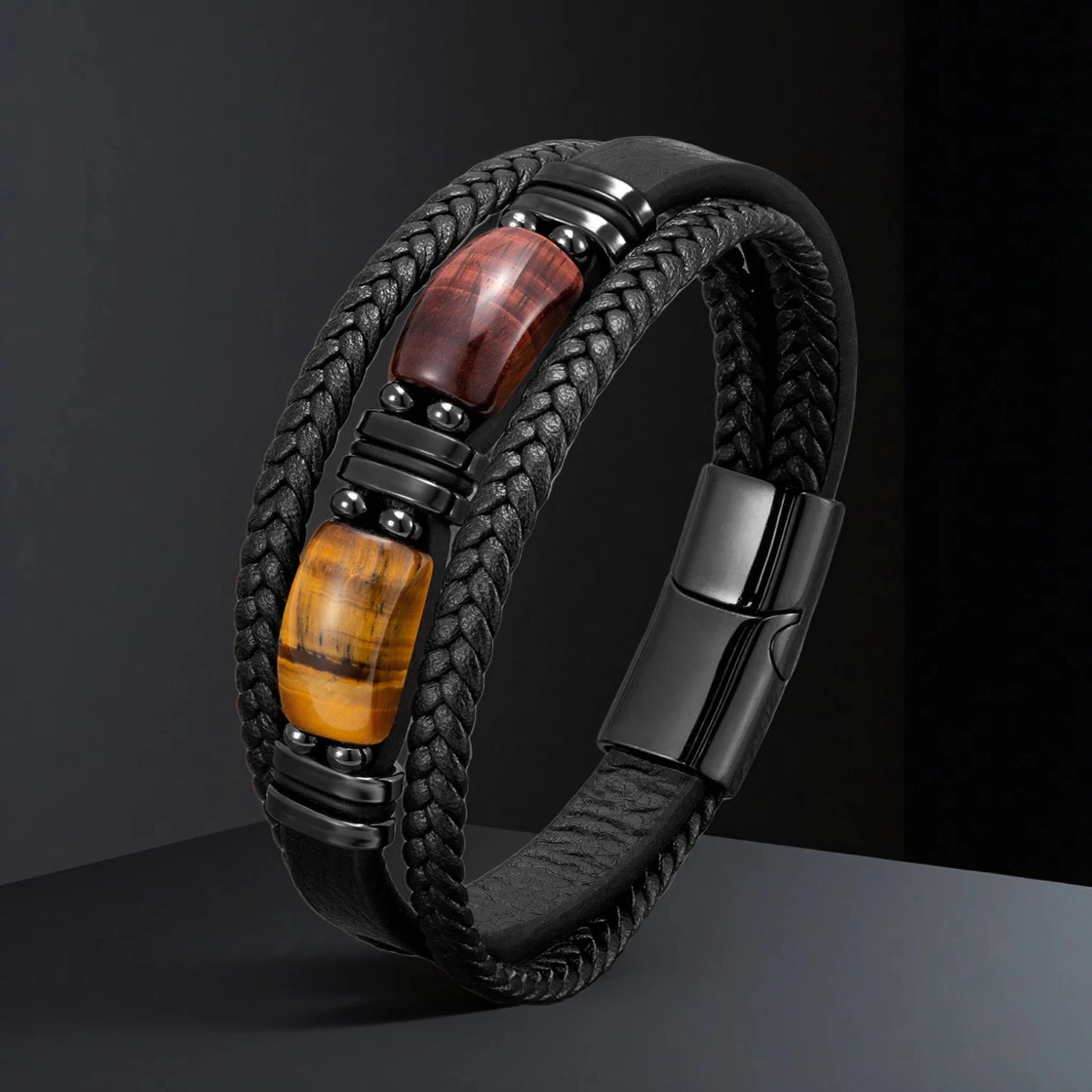 LEATHER BRACELET WITH NATURAL STONE